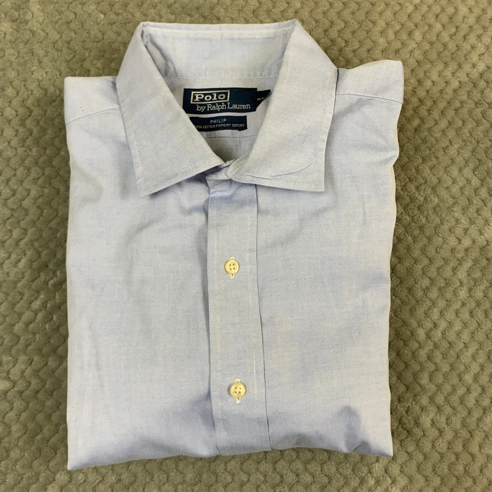 Polo Ralph Lauren Philip Dress Shirt Mens 17 33 Blue Pinpoint Oxford French Cuff
